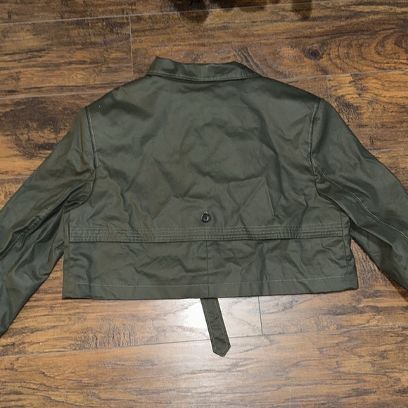 NWOT ZARA Waxed Cropped Trench Coat Dark Green Dark Khaki- Size XXL - Picture 6 of 12